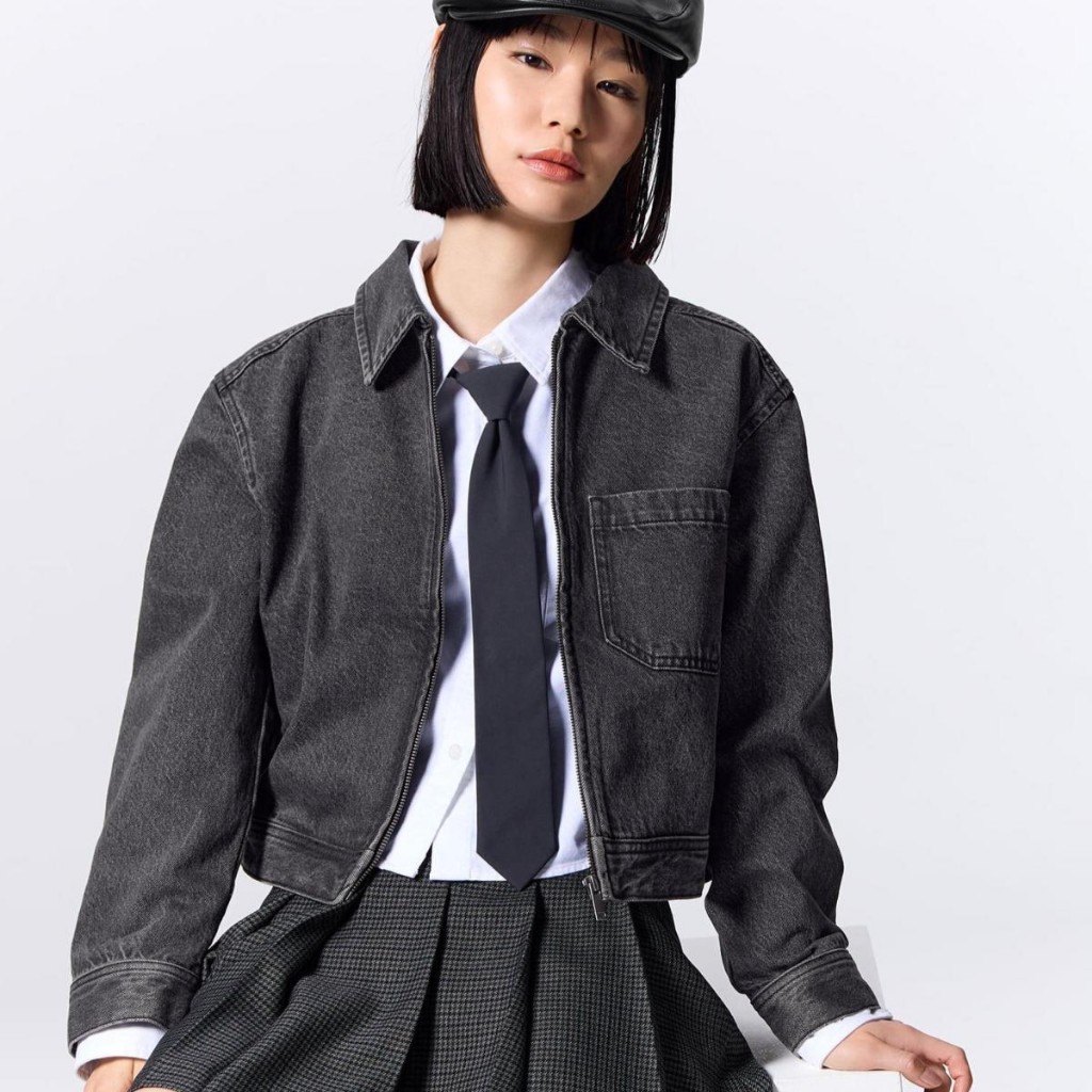 GU Global Uniqlo Denim Cropped Zip-Up Jacket