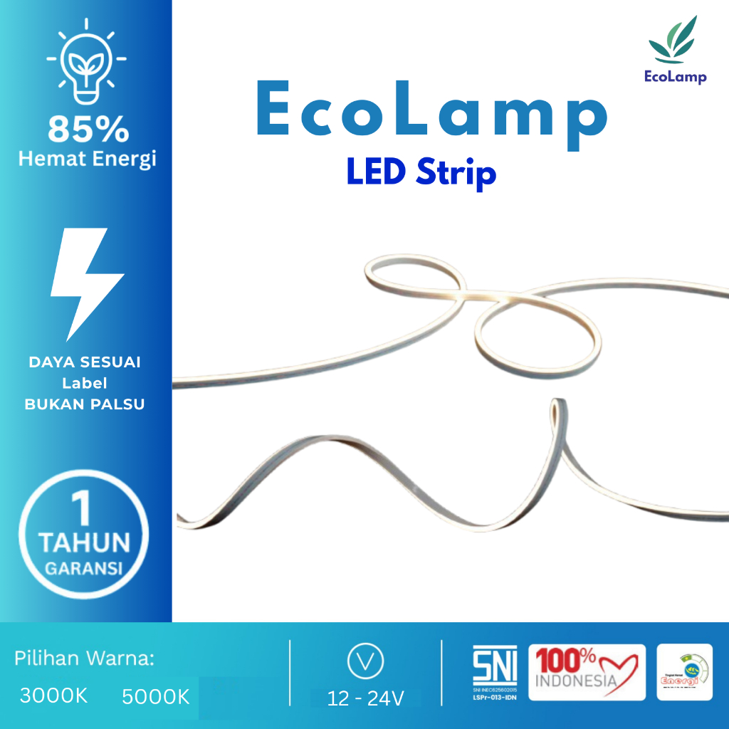 [ PROMO SALE 50% ] ECOLAMP Strip LED Fleksibel 5mm CRI>90 IP66 – Untuk Garis Cahaya & Dekorasi (12V 