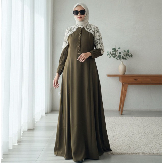 DIDEN GO Gamis Brokat Series Memona Dress Olive