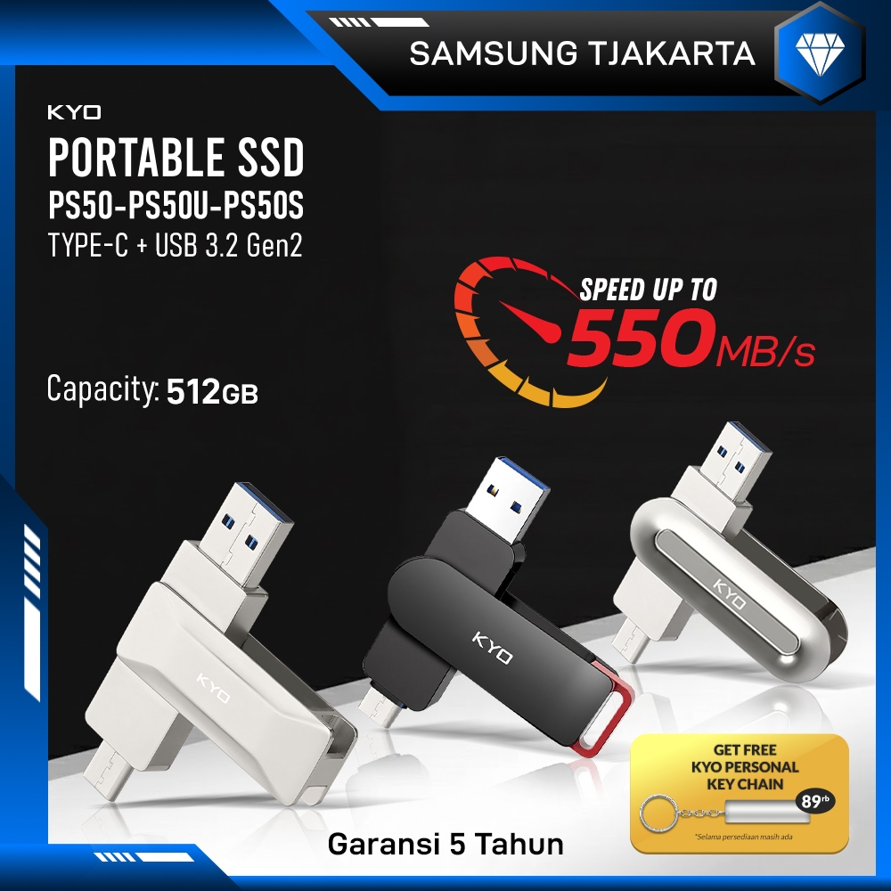 Portable SSD KYO PS50 / PS50U / PS50S 512GB Portable SSD USB 3.2 TYPE C External SSD Eksternal USSD