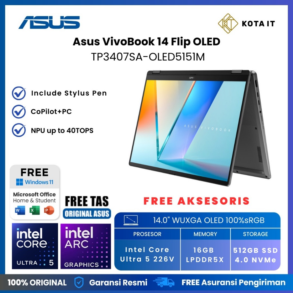 RESMI LAPTOP 2IN1 ASUS VIVOBOOK 14 FLIP OLED TP3407SA