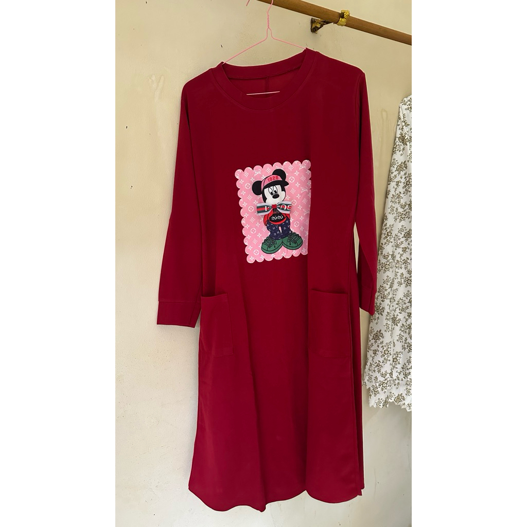baju tunik kaos warna merah