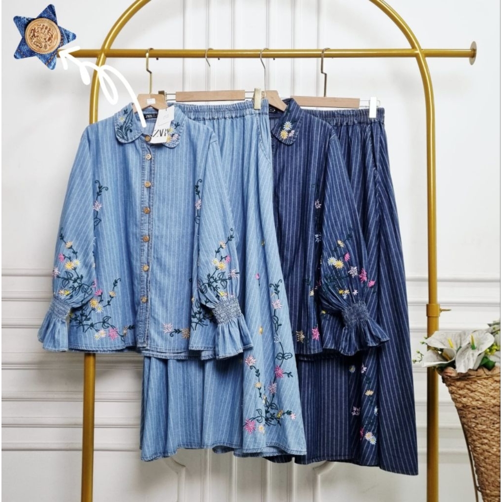 glacia set rok bordir jeans zara