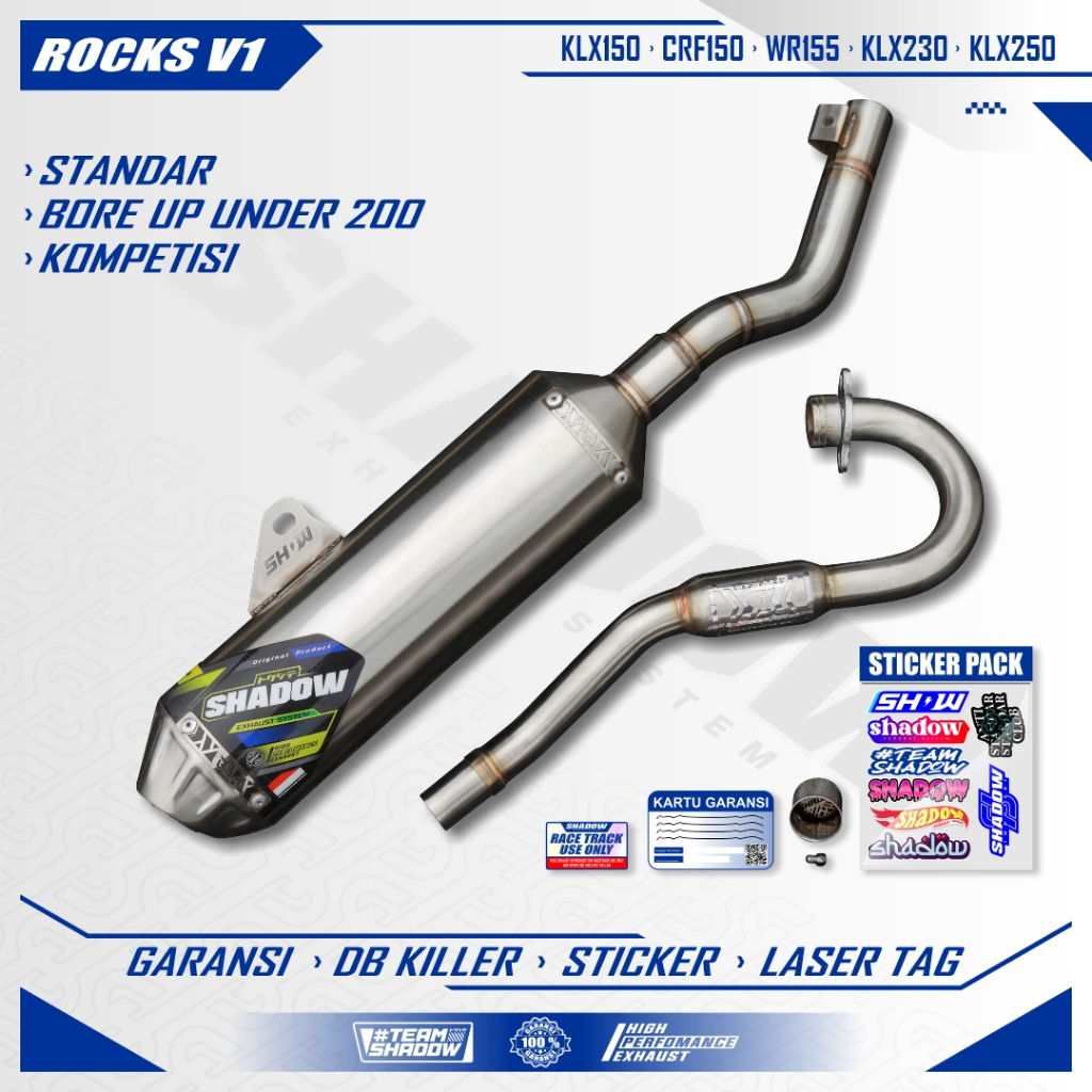 Knalpot CRF150 KLX150 WR155 Type ROCKS V1 Shadow Exhaust System