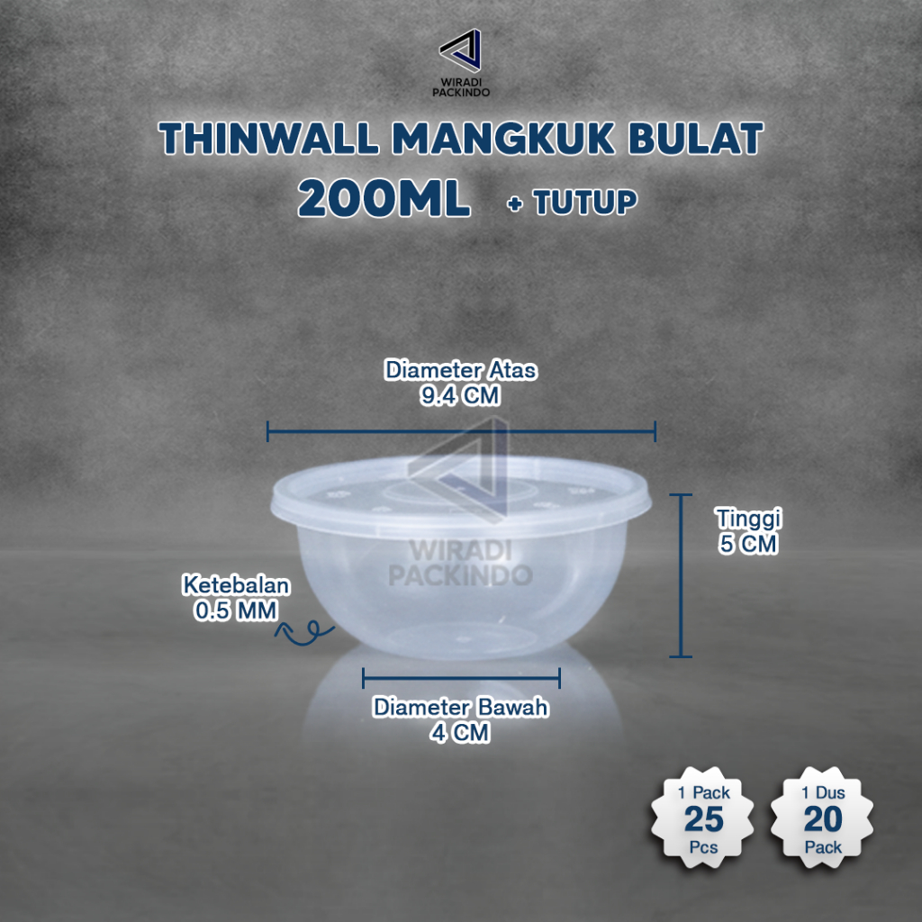 Kotak Makan Plastik / Thinwall / Food Container - Bulat 200ml GROSIR