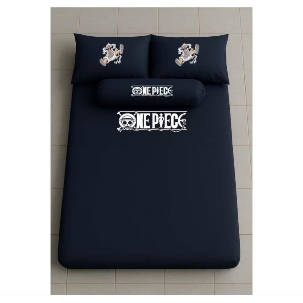 SPREI KARET KATUN PREMIUM 90/100/120/140/160/180/200 motif one piece hitam putih Luffy gear 5  anime