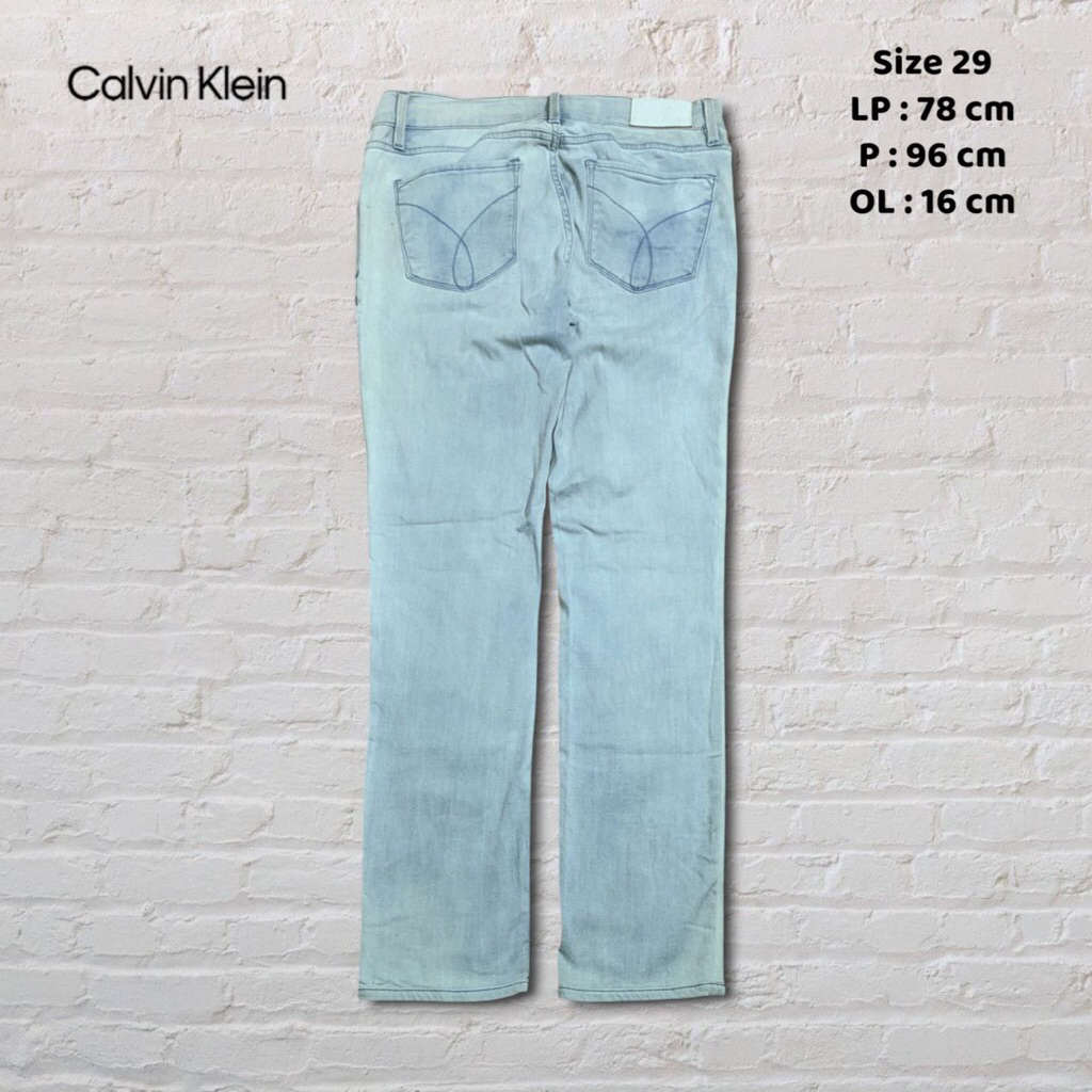 Size 29 Celana Panjang Longpants Jeans Calvin Klein Light Blue Washed Fading Skinny Original Second 