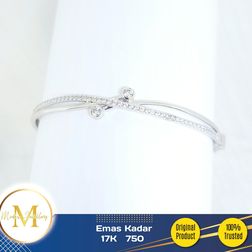 MODIS JEWELLERY - Gelang Bangle Listring Silang Solitaire Tinju Putih - Emas 17k 750