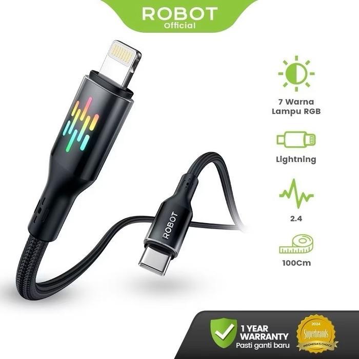 ROBOT RGBCL120  RGBCC 120 Data Cable Type-C to Lightning  Typre C to C 30W RGB Colorful Lamp Black 1