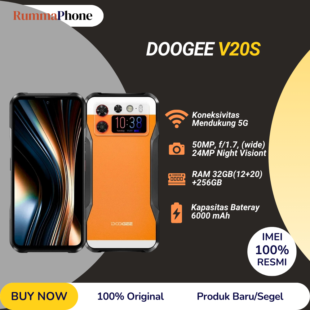 DOOGEE V20S 5G Rugged Smartphone 12GB+256GB 6.34 inch AMOLED Android 13 50MP 6000mAh 33W Fast Chargi