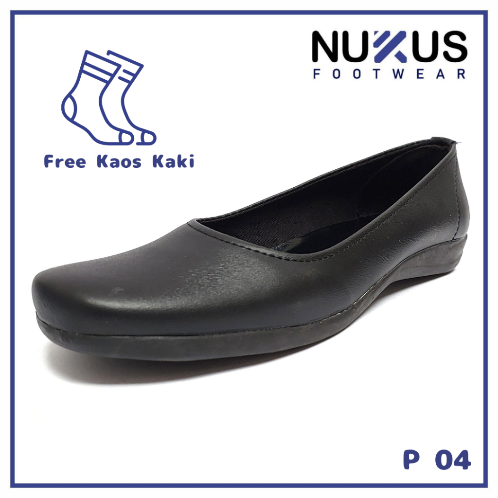 Nukus Sepatu Pantofel Flat Hitam Wanita - P04