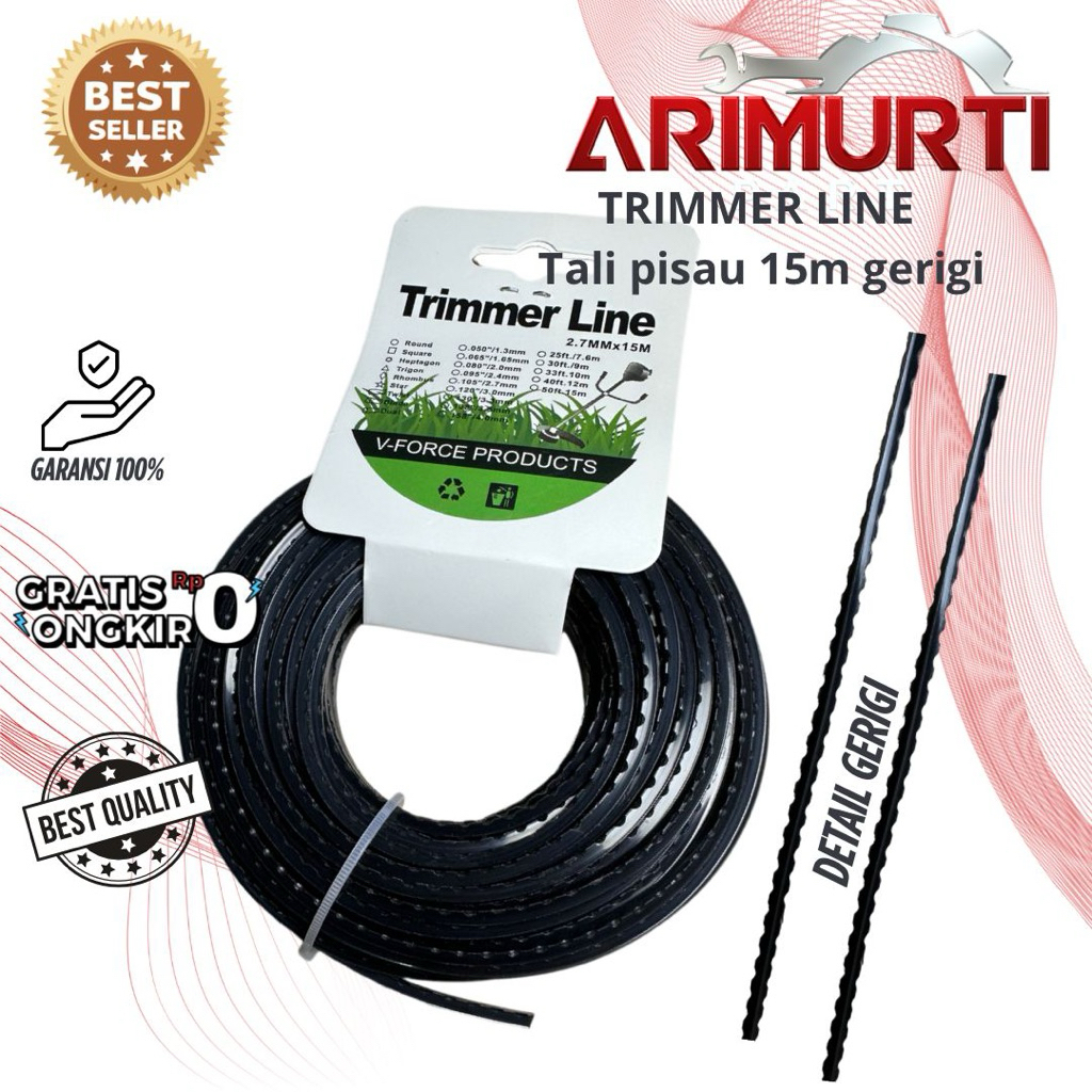 Tali Senar Potong Rumput 3x15m VANDA HITAM KOTAK GERIGI ZIGZAG / Mata Pisau Senar Bulat Mesin Pemoto