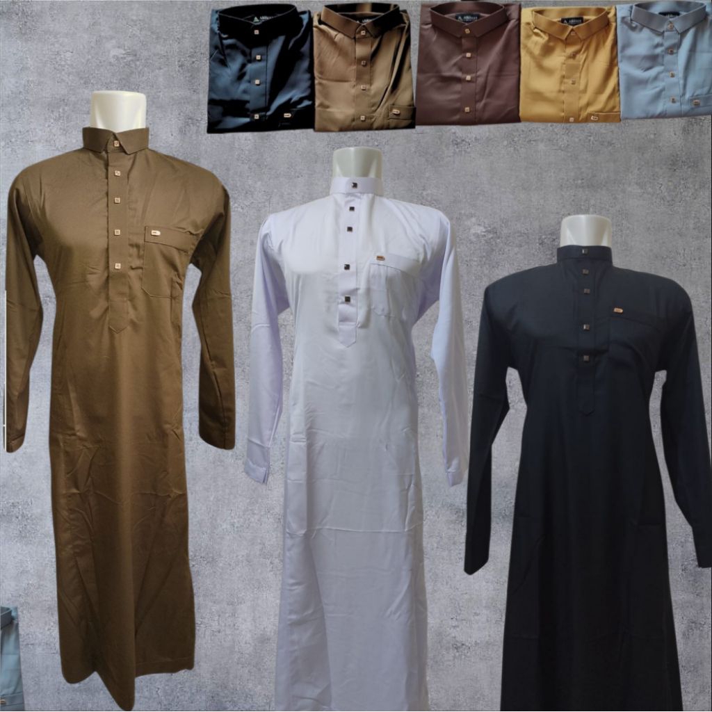 Gamis Sultan Pria Putih & Hitam Bahan Satin Gamis Jubah Dewasa Muslim Premium