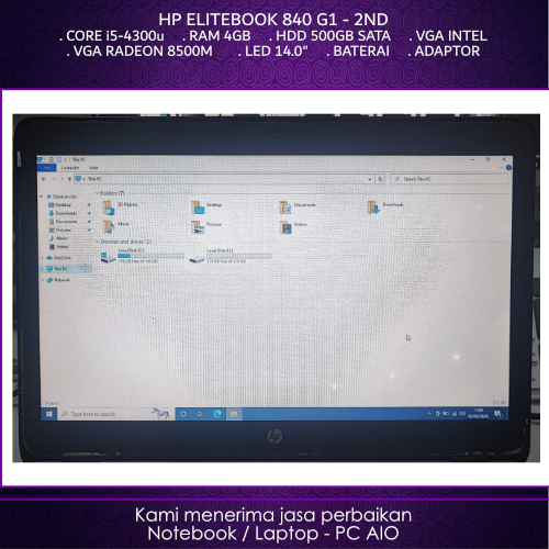 Laptop Notebook HP Elitebook 840 G1 Core i5 Gen4 RAM 4GB HDD 500GB VGA Intel & Radeon 8500m 14.0" MU