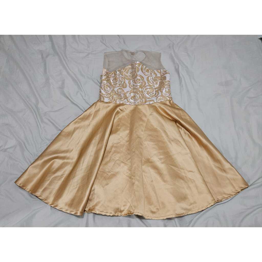 (PRE-LOVED) Gaun Dress Pesta Warna Gold Putih Wanita Perempuan Kekinian Premium