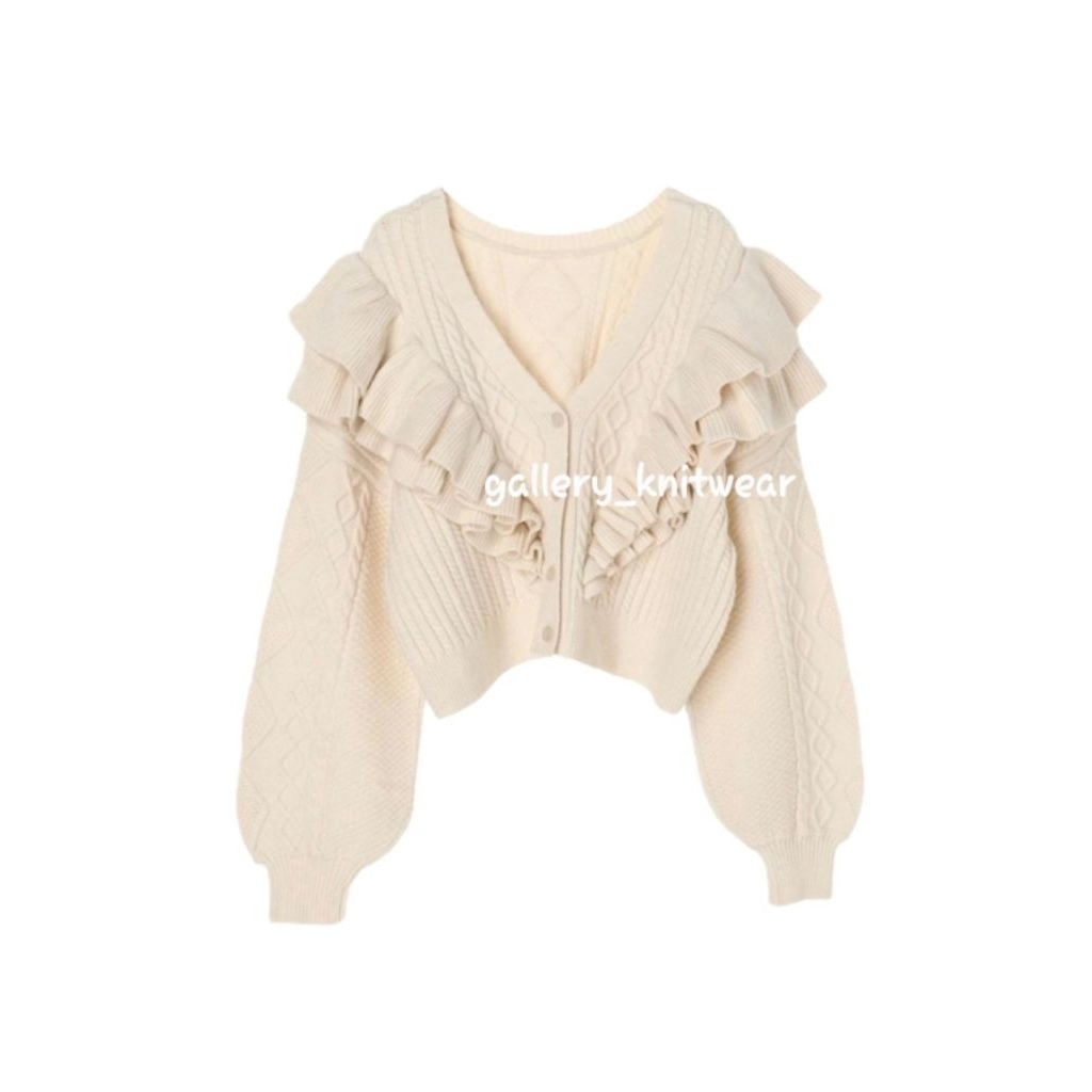 Rare‼️ Cardigan Ruffle Ivory EARTH MUSIC ECOLOGY rajut kutub gembul
