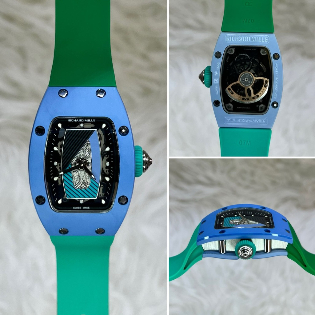 JAM TANGAN WANITA RM~007 RUBBER HIJAU CERAMIC AUTOMATIC SWISS 31mm #Jamtanganwanita #Jamtangancewek