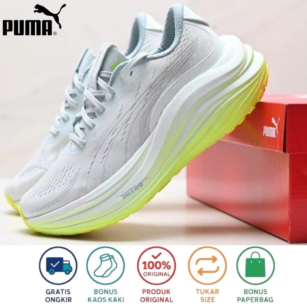 PUMA Sepatu Lari Wanita Electrify NITRO™ 4 Tekstil Jaring Daur Ulang Silver Mist-Apple