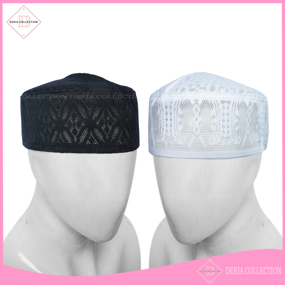 Peci Haji JARING Polos Kopiah Bulat Sholat Santri Pria Dewasa Anak Laki Hitam Putih Kopyah Pendek Mu