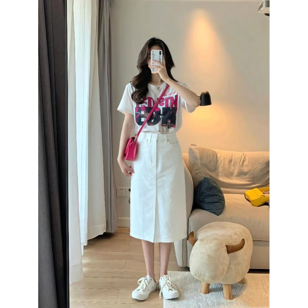 Rok Jeans Wanita Pendek Putih Polos