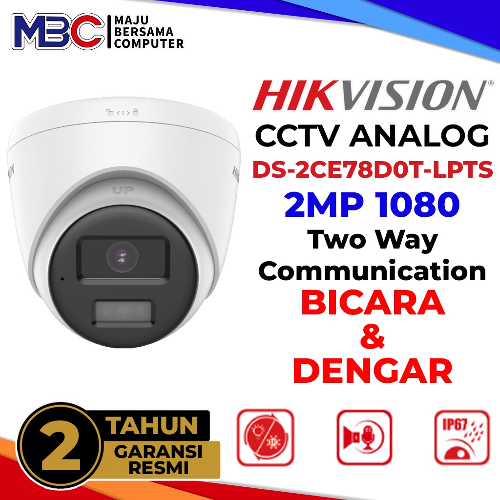 CCTV HikVision 2MP Two Way Audio Indoor DS-2CE78D0T-LPTS - CCTV Analog Hik Vision