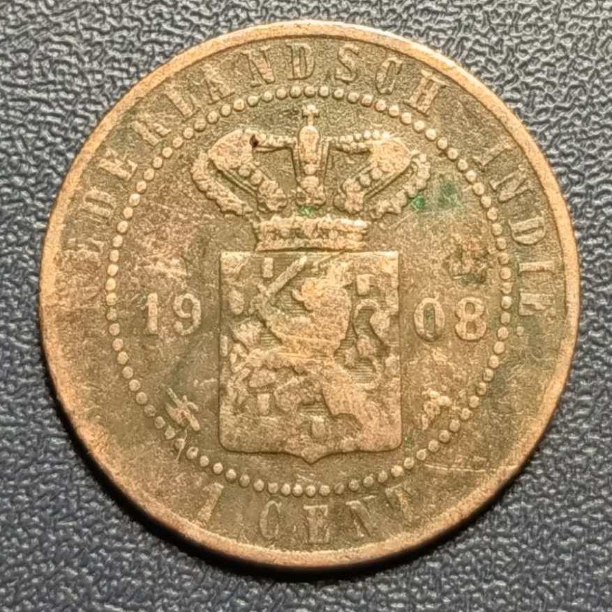 Koin 1 Cent Nederlandsch-Indische Tahun 1908
