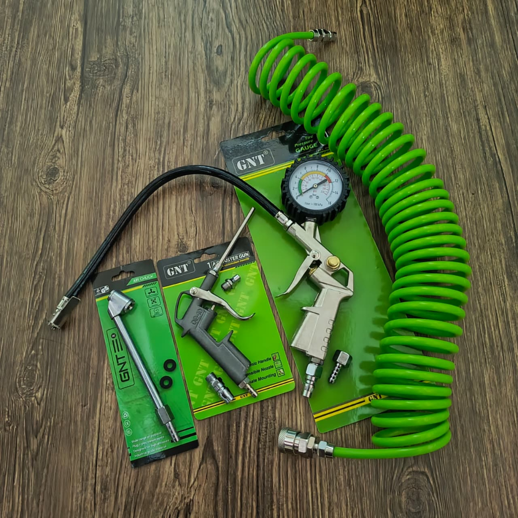 JLD Paket Peralatan Kompresor Selang Spiral 6 Meter + Air Chuck Gun - Semprotan Agin + Inflator Gun 