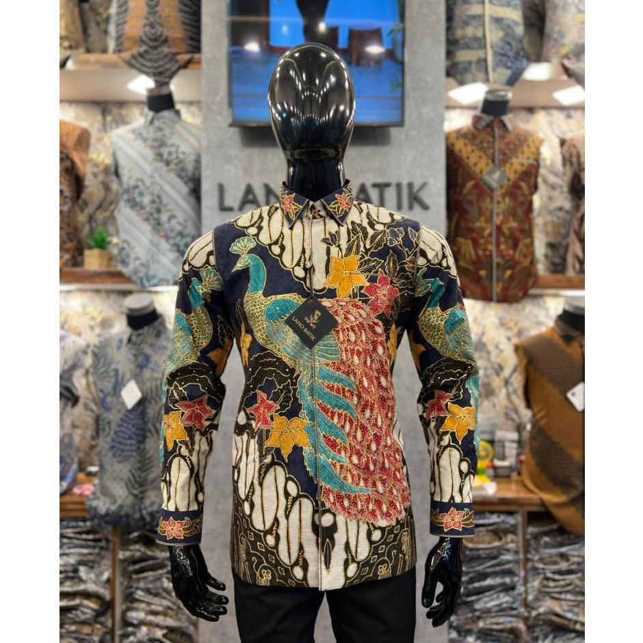 Lano Batik Sutra Tulis Prada - Burung Merak - Batik Sutra - Baju Batik Pria - Kemeja Batik Pria - Ke