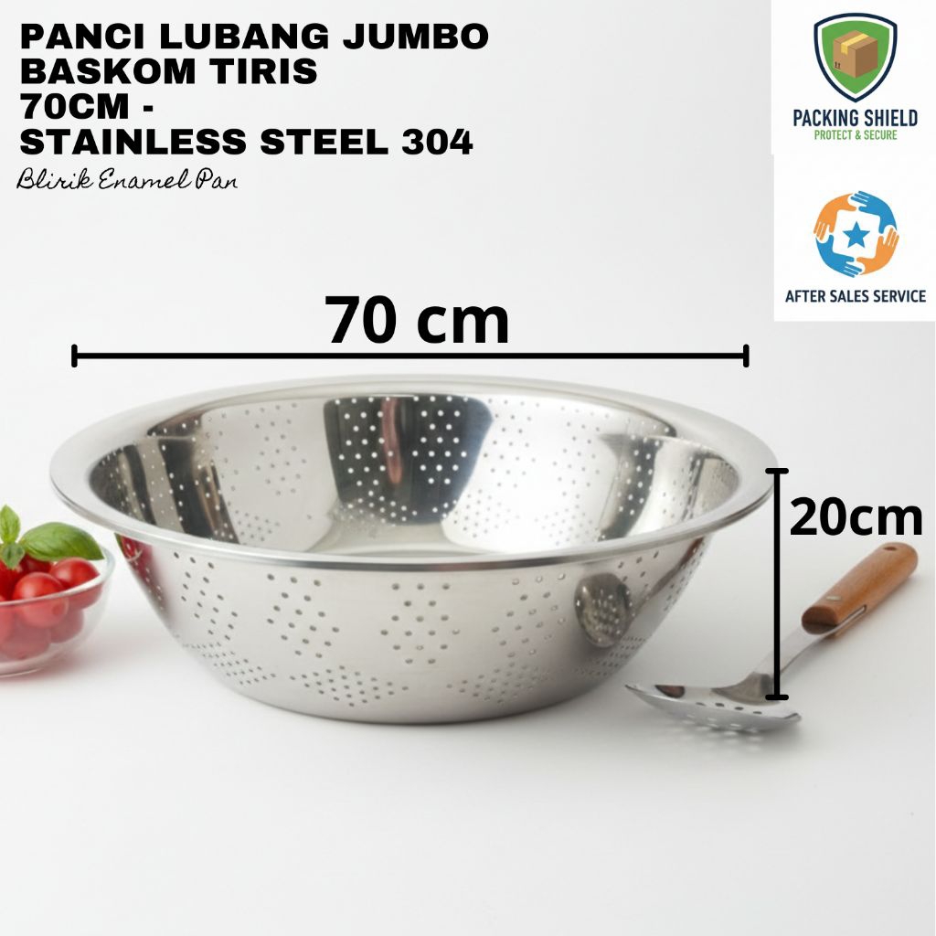 Panci Lubang Baskom Tiris 70cm - Stainless Steel Jumbo Anti Karat - Wadah Cuci Sayur & Tiriskan Dagi