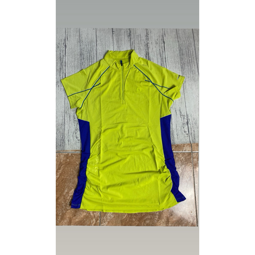 Salomon Baselayer bike untuk sepedahan Dryfit Hijau Biru Dengan Desain Zipper Halus untuk Aktivitas 