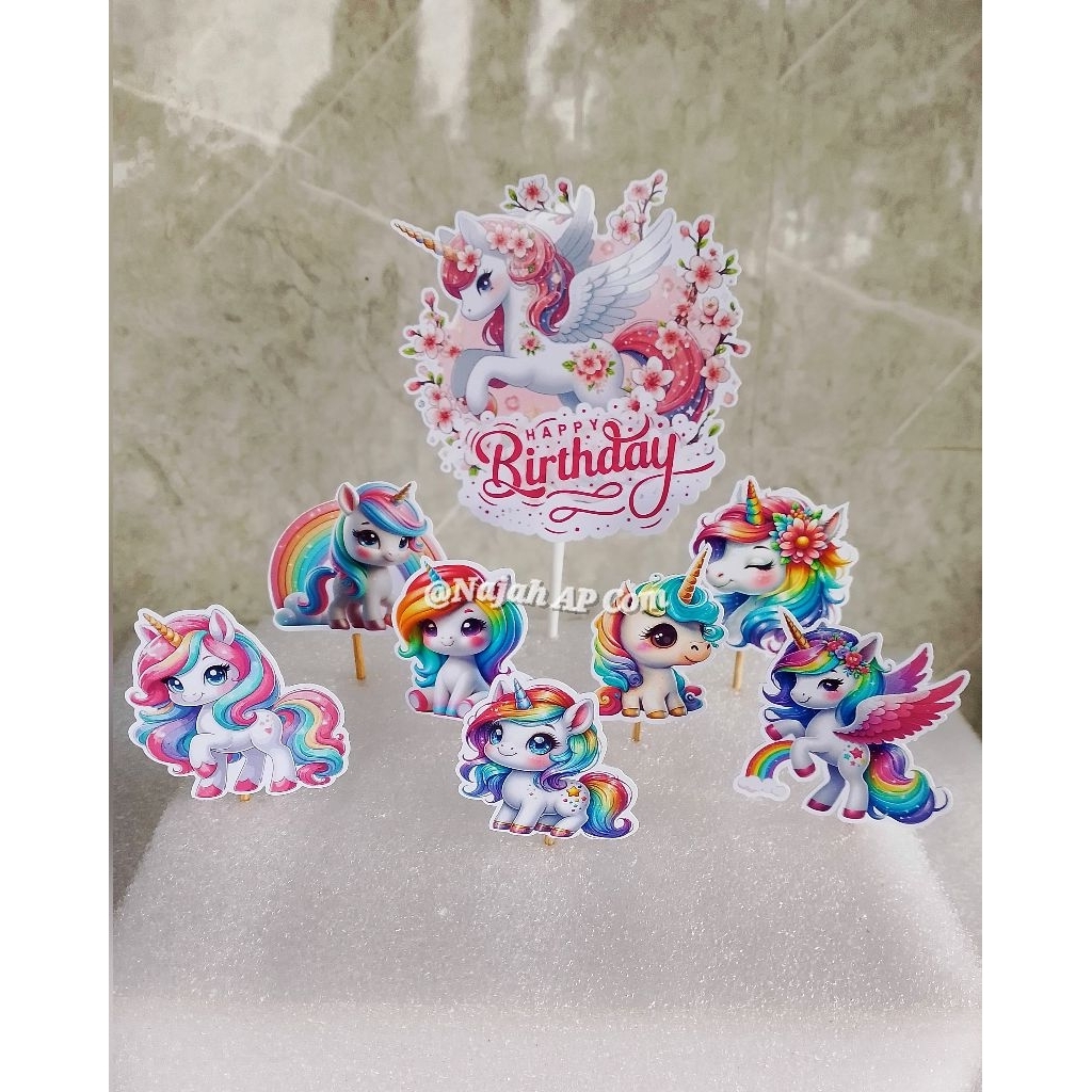 Topper Unicorn / Topper cake karakter Unicorn / Topper Happy Birthday / Topper kue Ulang Tahun