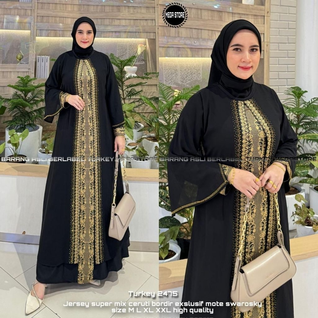 Abaya Turkey Gamis Dewasa Hitam dengan Bordir Komputer