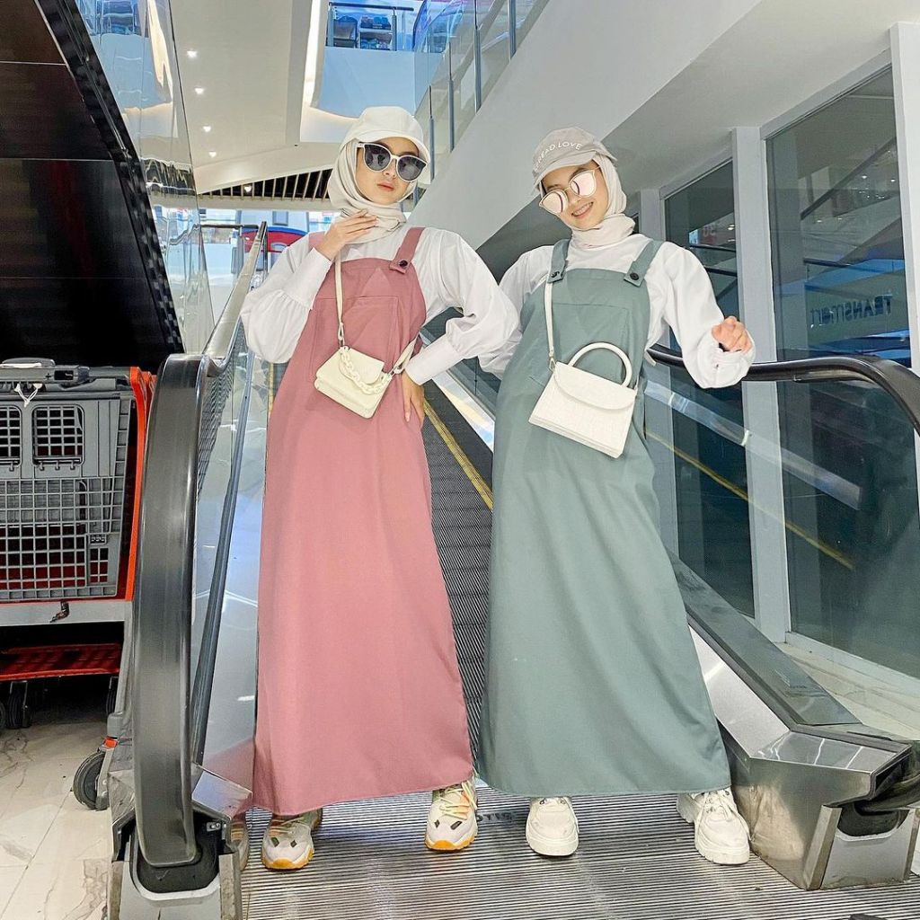 One set anya saku doraemon / overall rok saku depan / baju kodok kekinian / busana muslim wanita / f