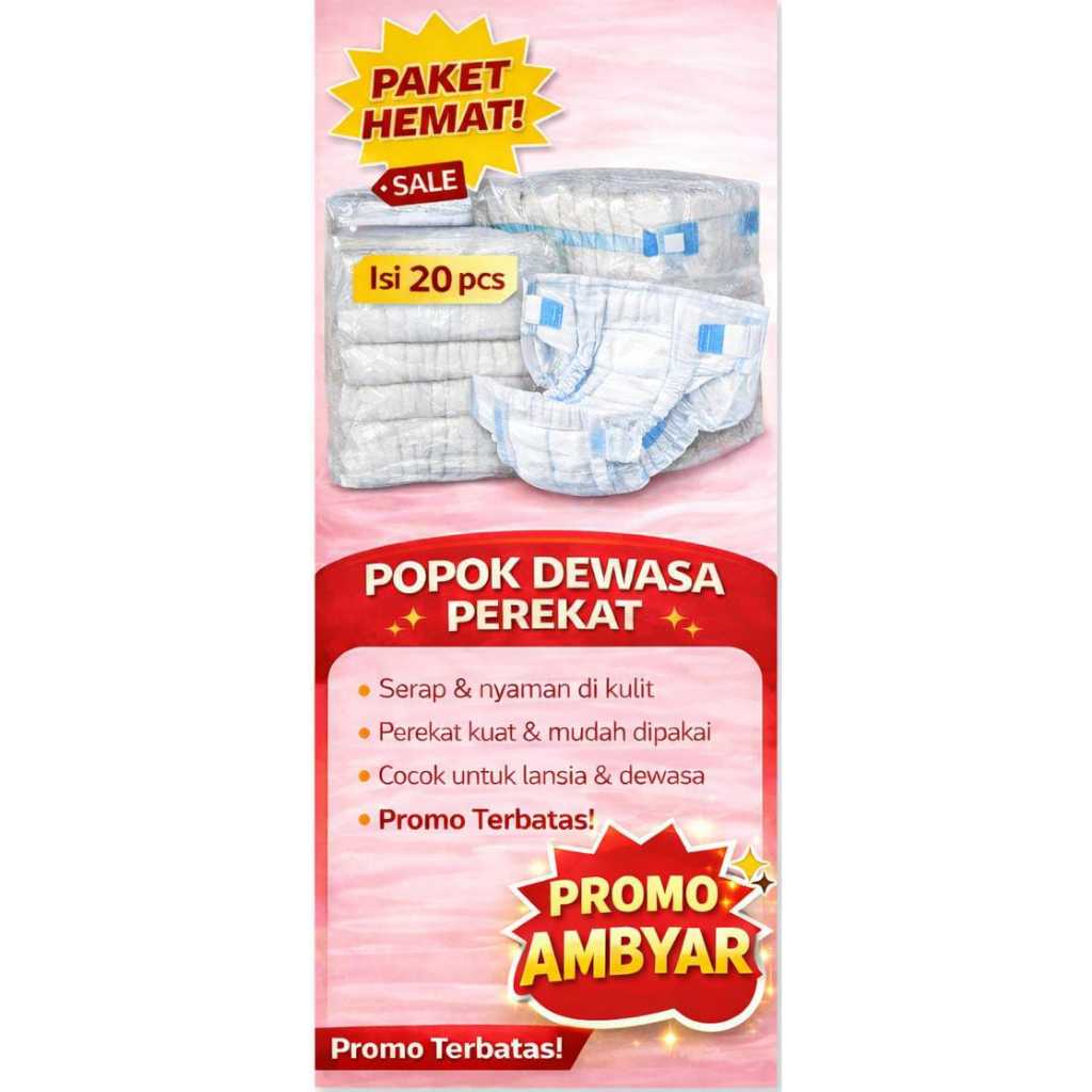 PROMO !!!  PAMPERS PEREKAT  DEWASA/LANSIA ISI 20pcs MURAH AMAN NYAMAN uk M uk L uk XL