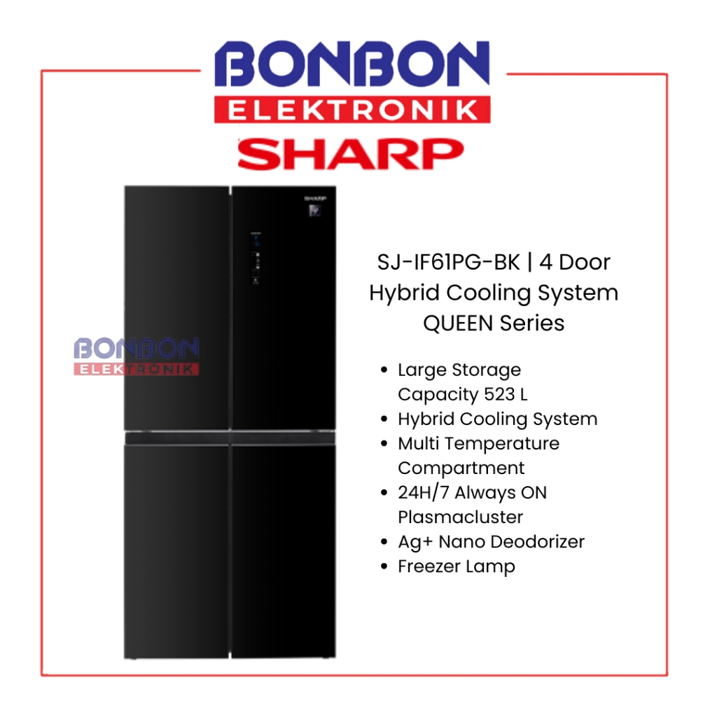Sharp Kulkas Multidoor 4 Pintu 523L SJ-IF61PG-BK / SJIF61PGBK QUEEN Series - Hybrid Cooling System -
