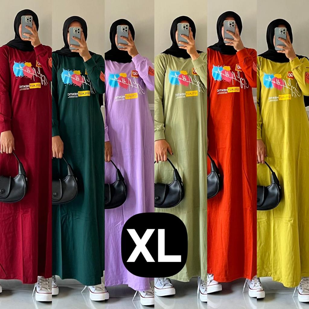 Gamis Gyl Authentic Jumbo By Berlian Dress Maxi Kaos Lengan Panjang Fashin Daily