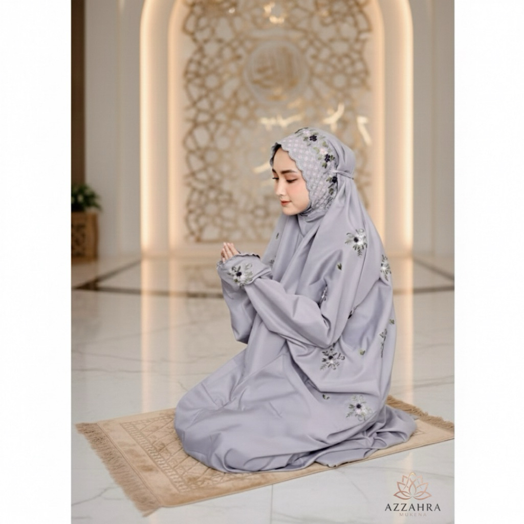 11 Pilihan Warna Mukena Terusan Bordir Tabur Bunga Mewah Bahan Polino Mikro Adem, Mukenah Lajuran La