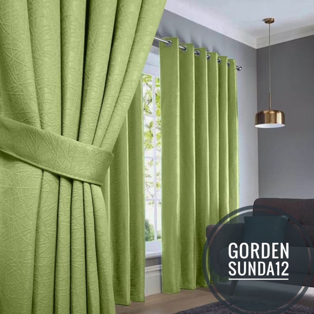 Gorden smokring 12 gorden pintu dan jendela blackot polos warna hijau