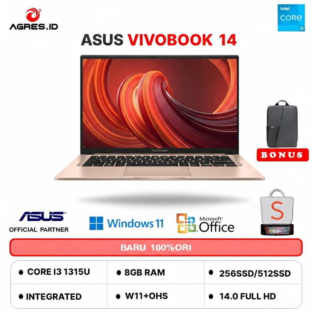 ASUS VIVOBOOK 14 A1404VA I3 1315 8GB 512GB W11+OHS+O365 14.0FHD VIPS ORG -VIPS3852M