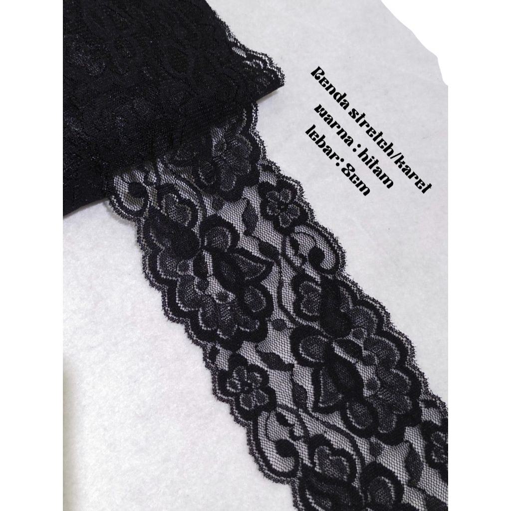 Renda Stretch/karet hitam lebar 8cm (minimal belanja 20k boleh campur barang lain)