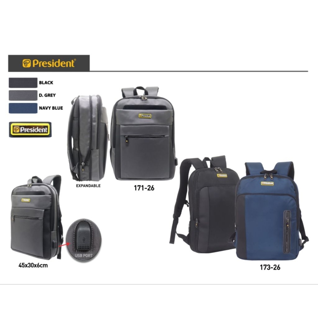 BACKPACK PRESIDENT 171-26 / 173-26 / TAS RANSEL LAPTOP PRESIDENT ORIGINAL / TAS PRESIDENT ORIGINAL