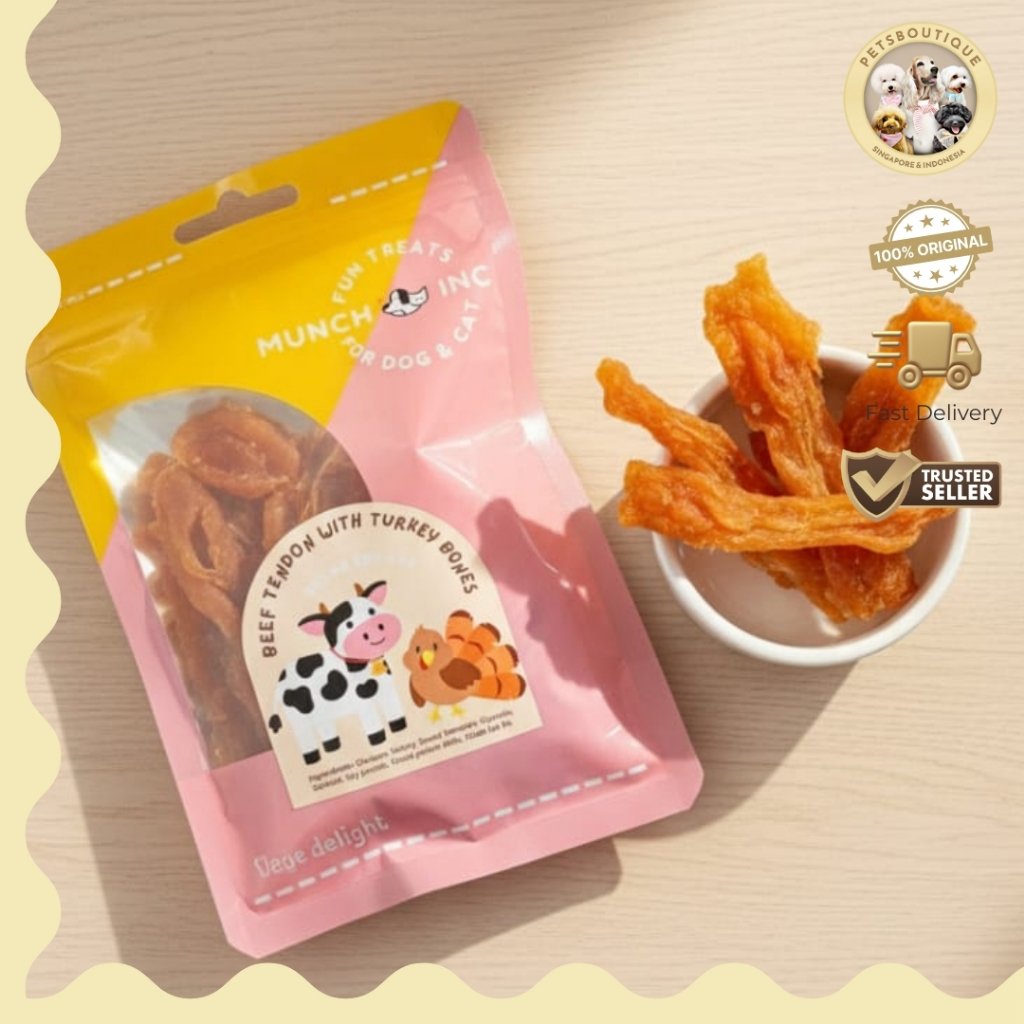 Munch Inc Dog Cat Snack Beef Turkey Tendon cemilan treats anjing kucing sehat import