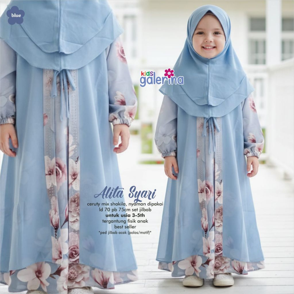 Baju Anak Gamis Anak Set Jilbab Umur 3 - 5 tahun ALITA set syari