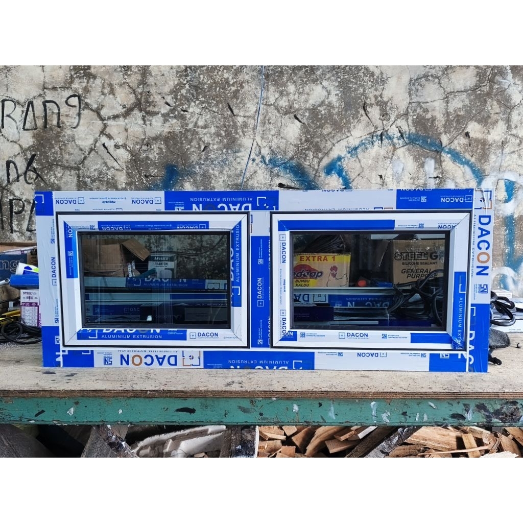 JENDELA ALUMINIUM 2 DAUN JUNGKIT KUSEN 4 INCH, BISA CUSTOM UKURAN