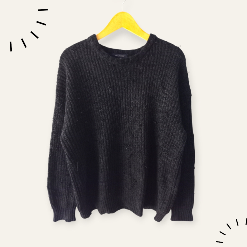 Sweater Rajut Gembul Velvet Hitam Polos Lengan Panjang