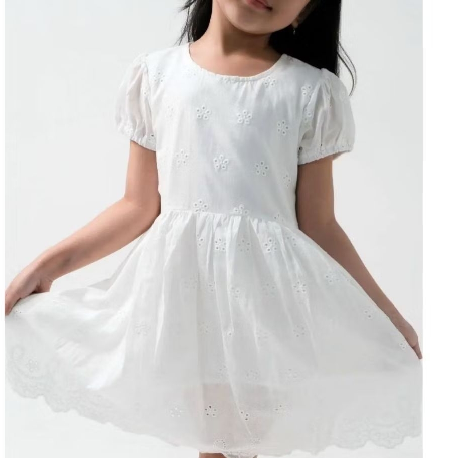 [CUTIEKIDS] CAERRA COTTON LACE DRESS | DRESS ANAK PEREMPUAN BRODERIE PUTIH LENGAN PENDEK