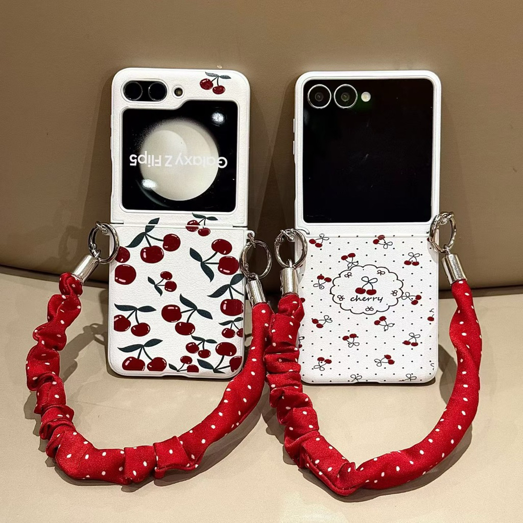 Case Samsung Zflip Pelindung Lipatan Tengah Red Cherry With Chain Strap Gantungan Imut TPU Casing Hp