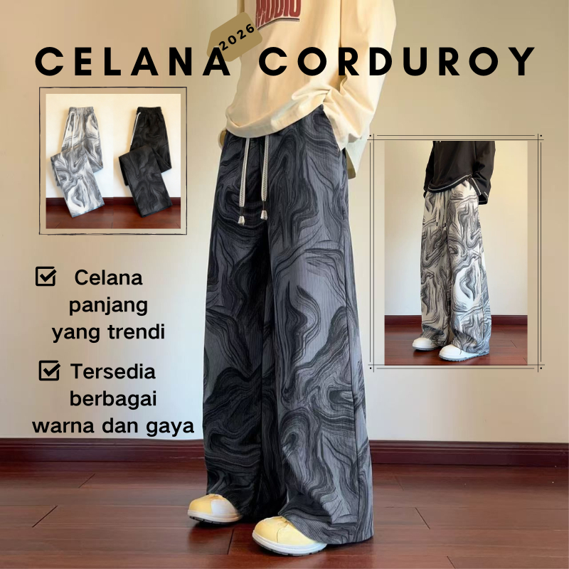 Celana Corduroy Pria Celana Panjang Pria Celana Cowok Desain Tie-Dye Tidak Pengap