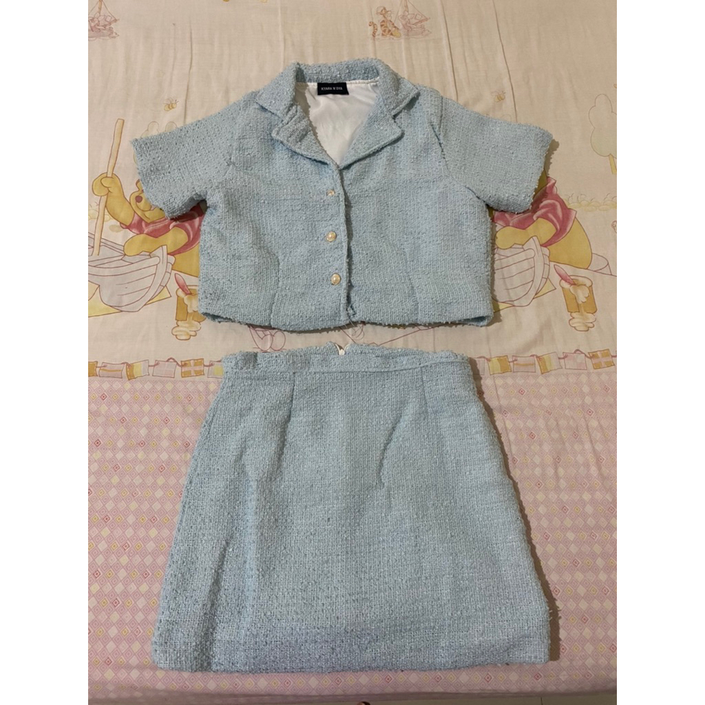 Tweed Blazer and Skirt (SKY BLUE SET)