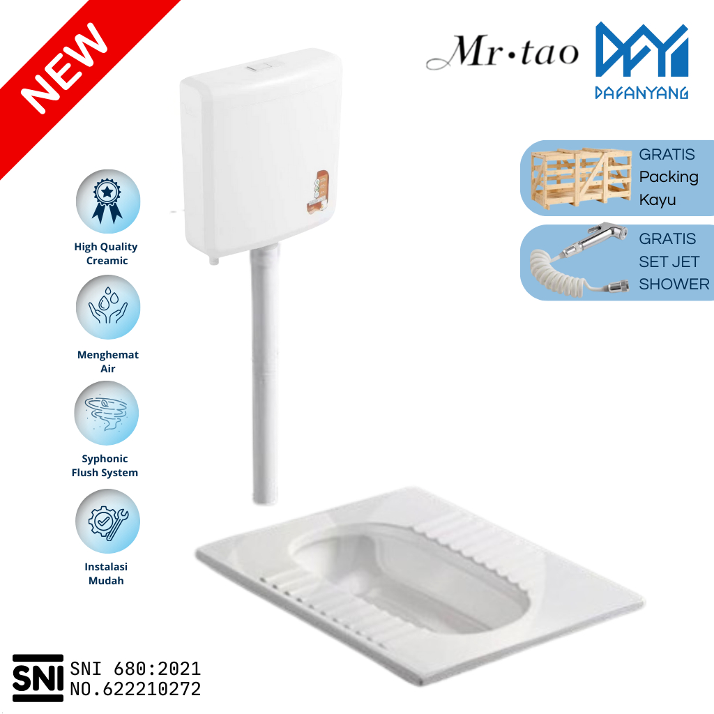 Kloset Jongkok Fullset Watertank Flush Toilet WC Jongkok Keramik Putih Ukuran Baru Slim Minimalis Mo